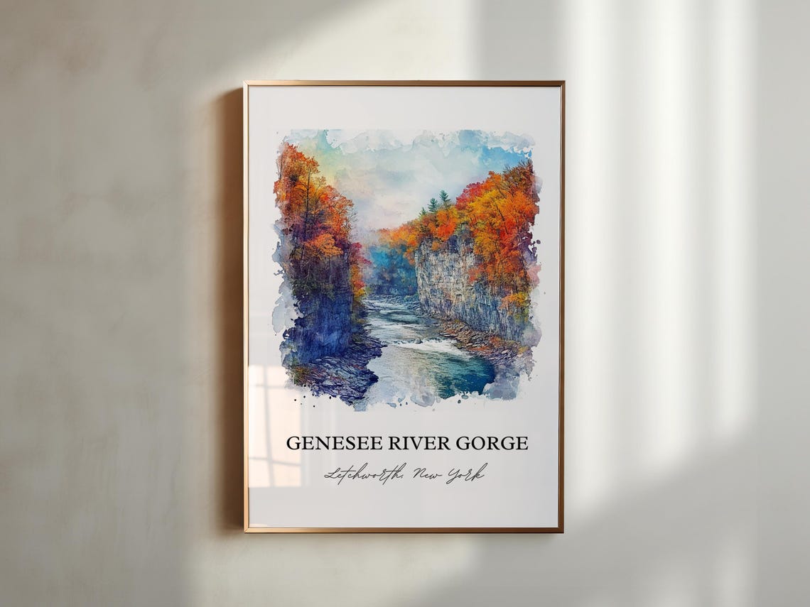 Genesee River Gorge Watercolor Autumn Cliffs New York Poster - Image 3