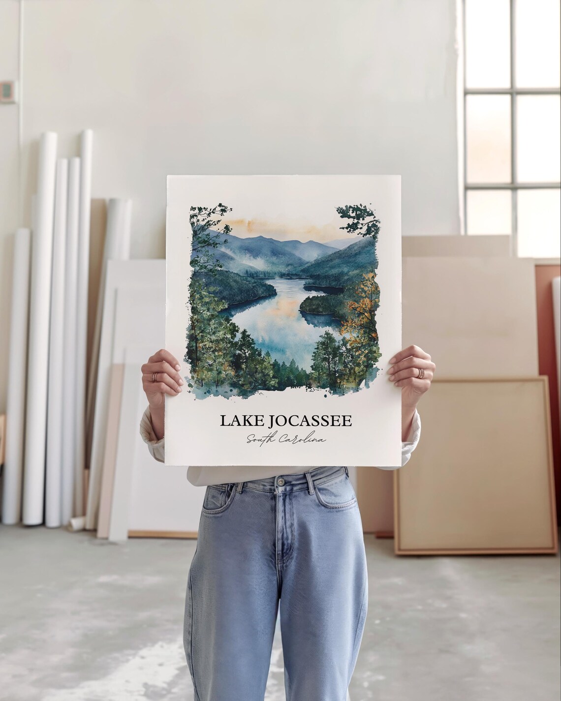 Lake Jocassee South Carolina Misty Mountain Gorge Watercolor Poster - Image 5