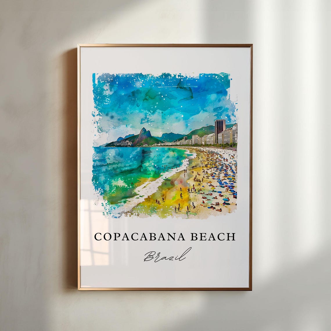 Copacabana Beach Art Print Watercolor Rio De Janeiro Gift Travel Poster Housewarming