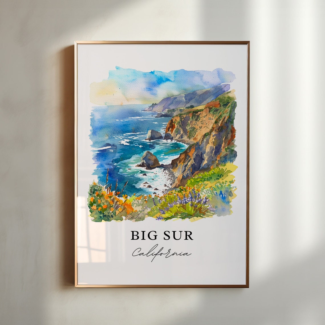 Big Sur California Rugged Coastline Cliffs Watercolor Travel Poster
