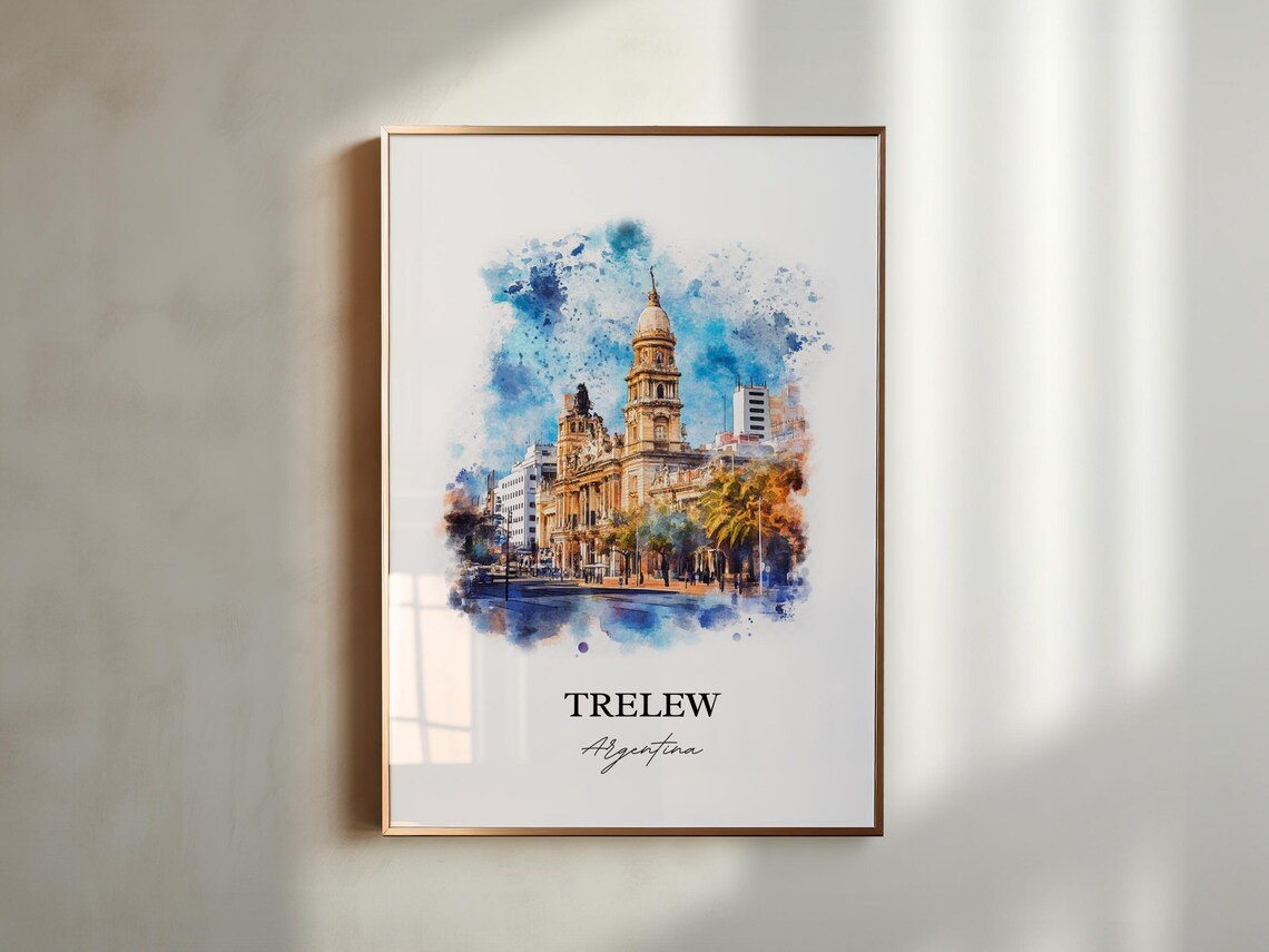 Trelew Argentina Historic City Hall Watercolor Street Scene Poster - Image 5