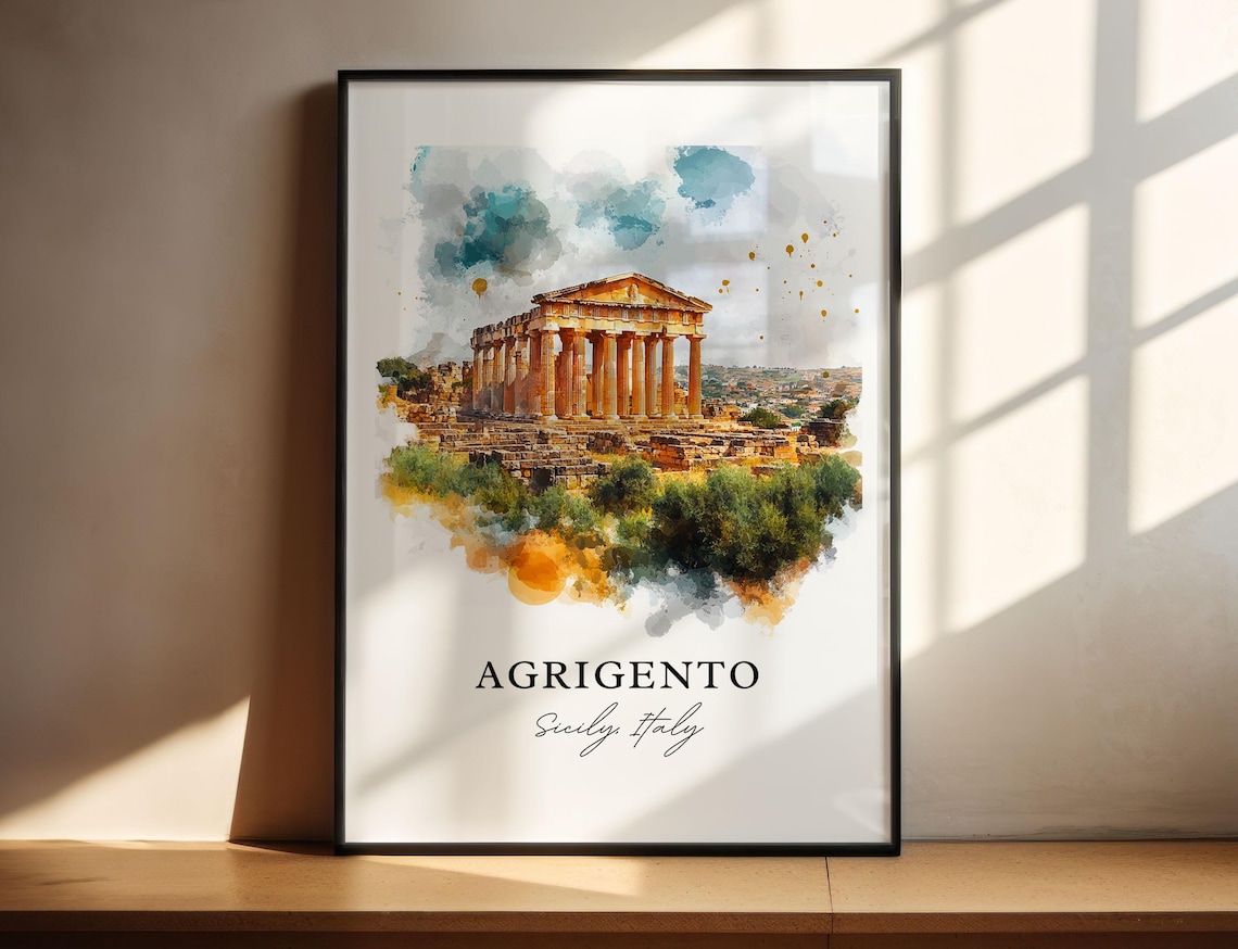 Agrigento Sicily Watercolor Travel Poster, Italy