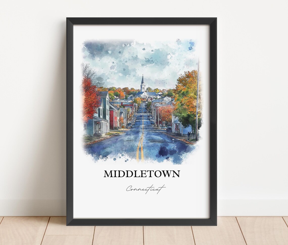 Middletown Connecticut Main Street Church Steeple Autumn Travel Poster - Image 4