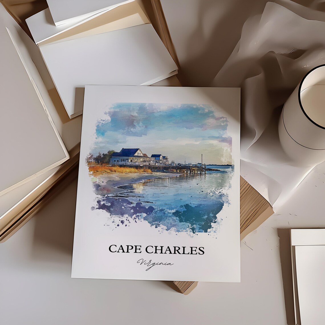 Cape Charles Virginia Waterfront Pier Houses Watercolor Travel Poster - Image 6