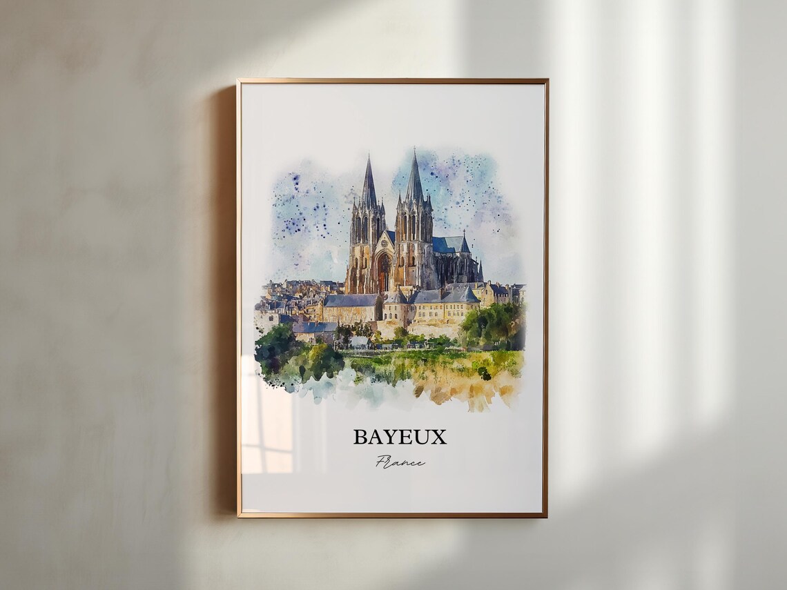 Bayeux France Cathedral Twin Spires Watercolor Cityscape Poster - Image 5