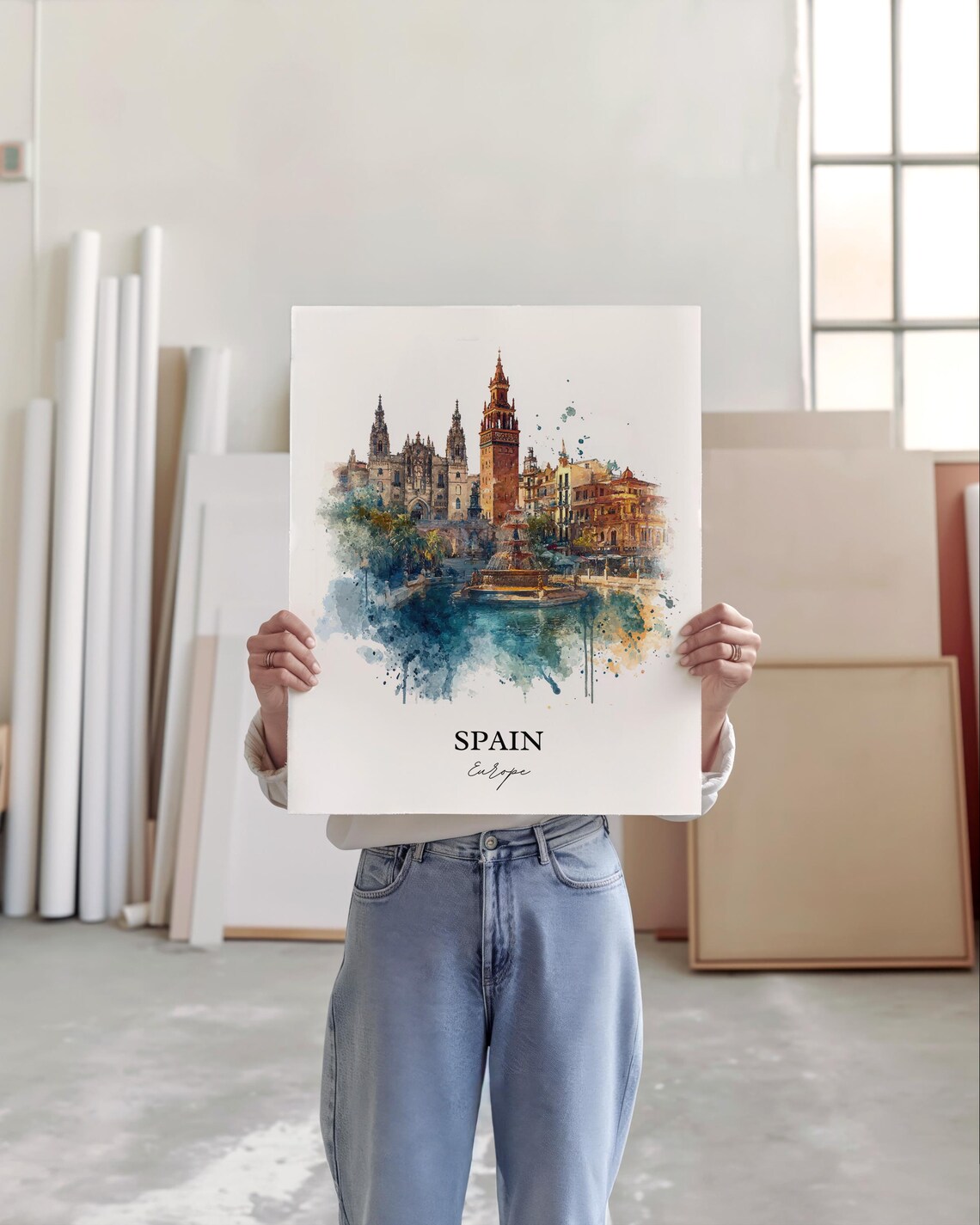 Spain Europe Seville Cathedral Giralda Watercolor Travel Poster - Image 4