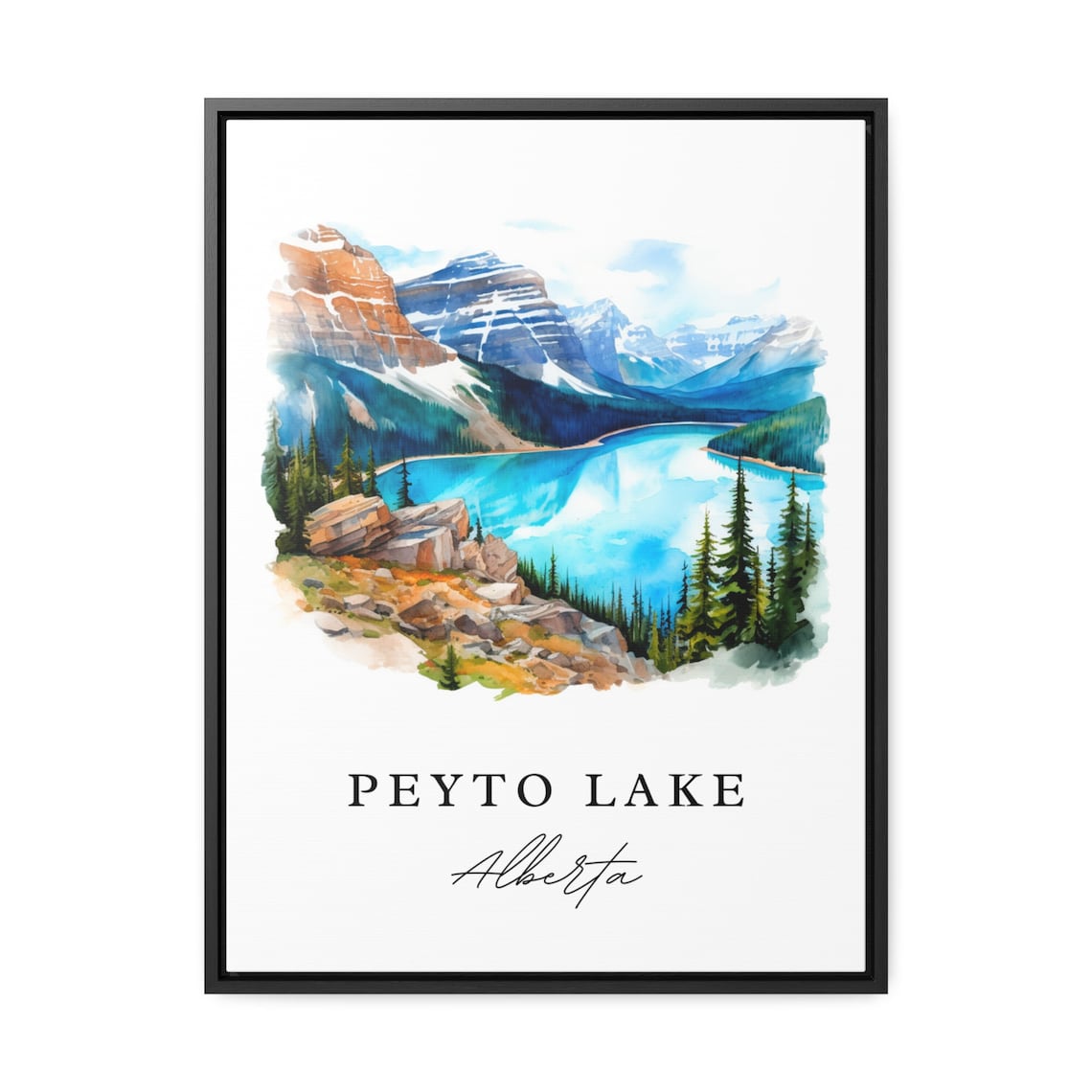 Peyto Lake Alberta Canada Turquoise Mountain Lake Watercolor Poster - Image 3