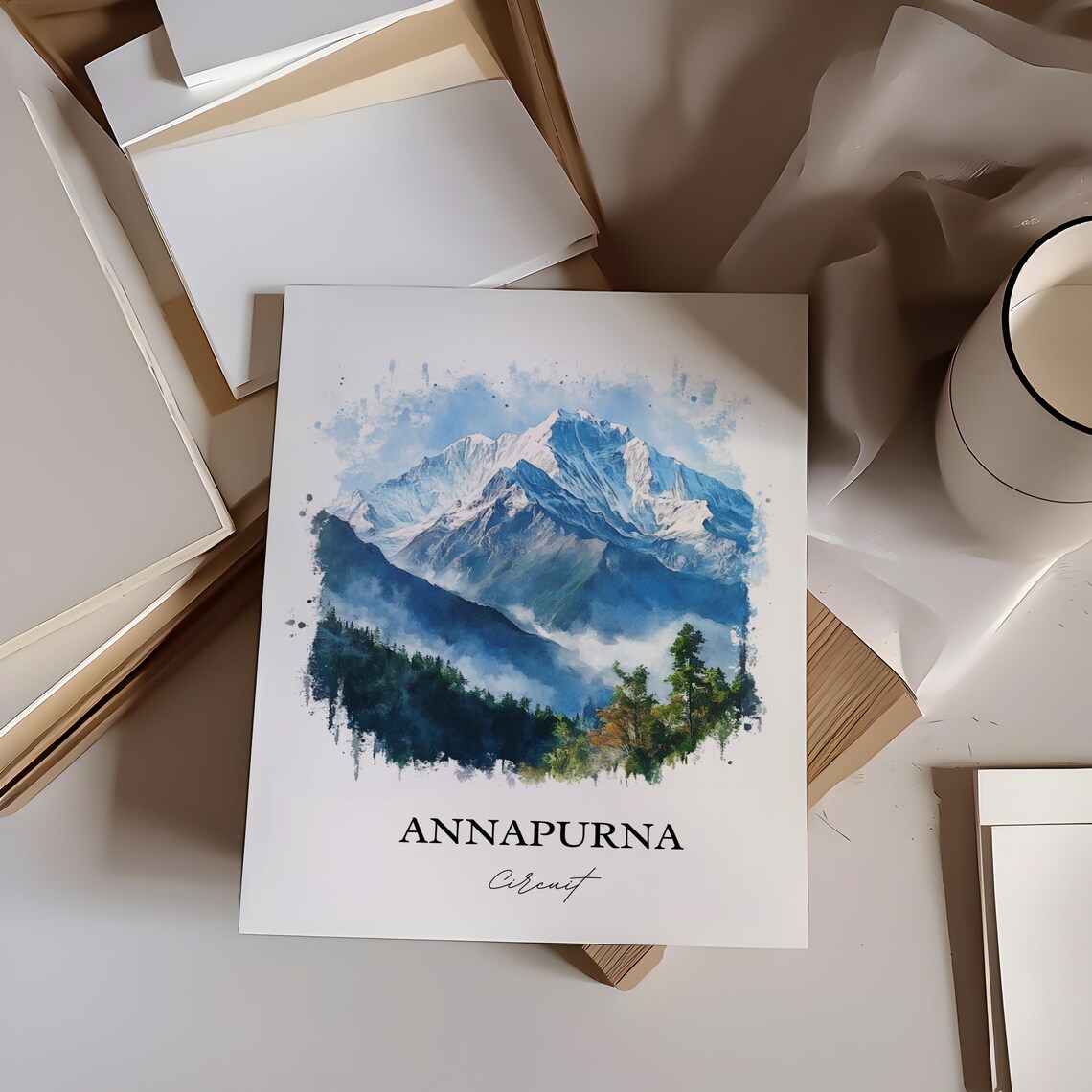 Annapurna Circuit Nepal Watercolor Snow Peak Trekking Travel Poster - Image 4