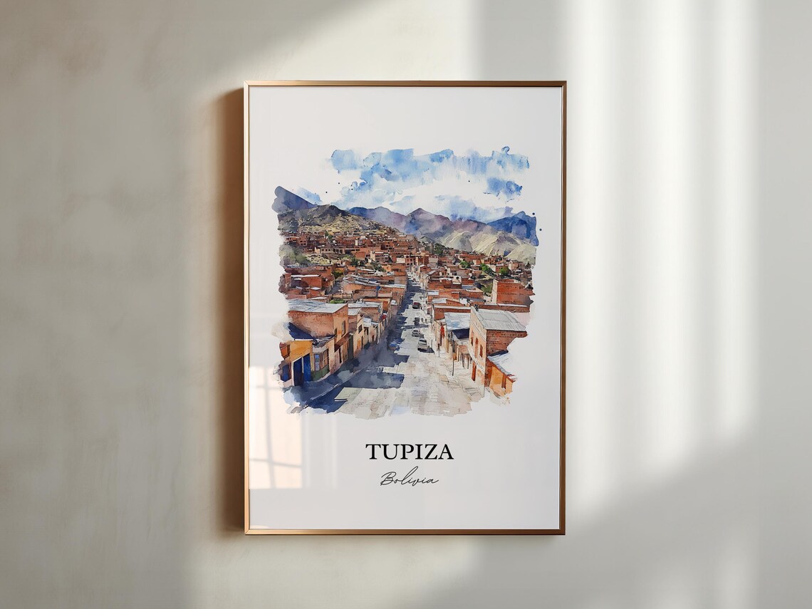 Tupiza Bolivia Watercolor Red Brick Mountain Town Street Travel Poster - Image 5