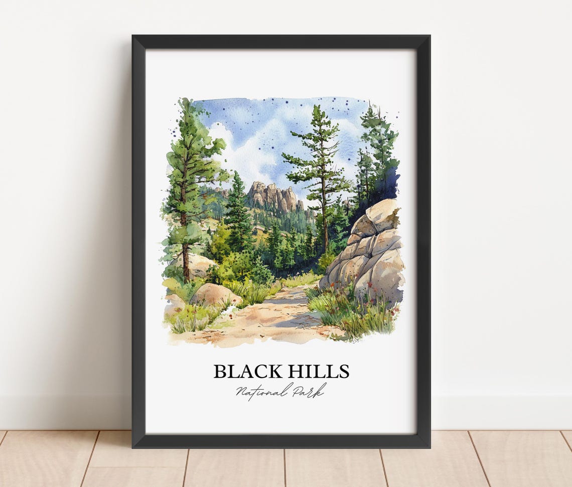 Black Hills South Dakota Scenic Forest Trail Watercolor Art Poster - Image 3