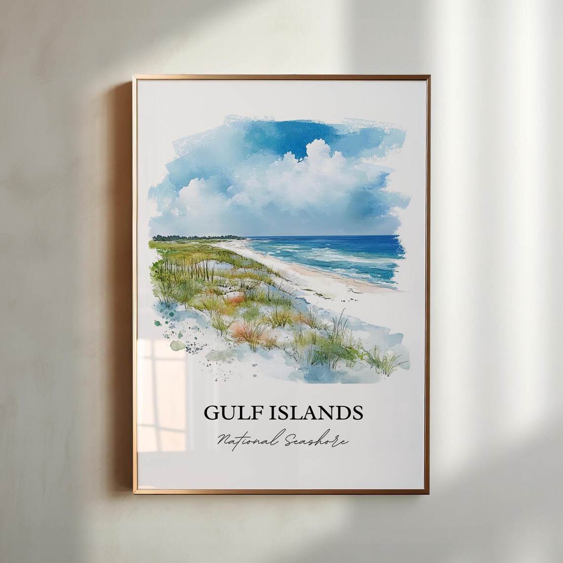 Gulf Islands National Seashore Beach Dunes Ocean Watercolor Poster