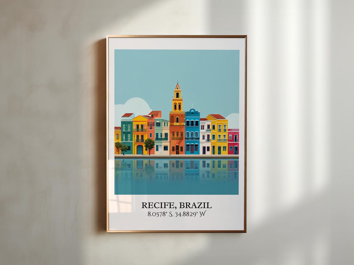 Recife Brazil Colorful Waterfront Street Bell Tower Travel Poster - Image 5