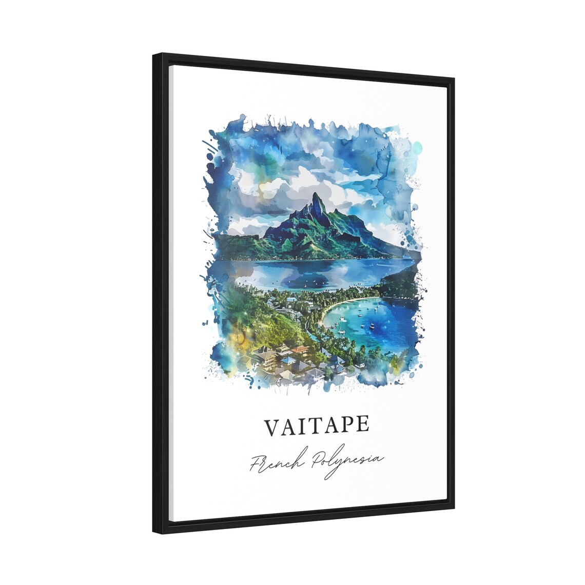 Vaitape French Polynesia Lagoon Mountain Bay Watercolor Art Poster - Image 2