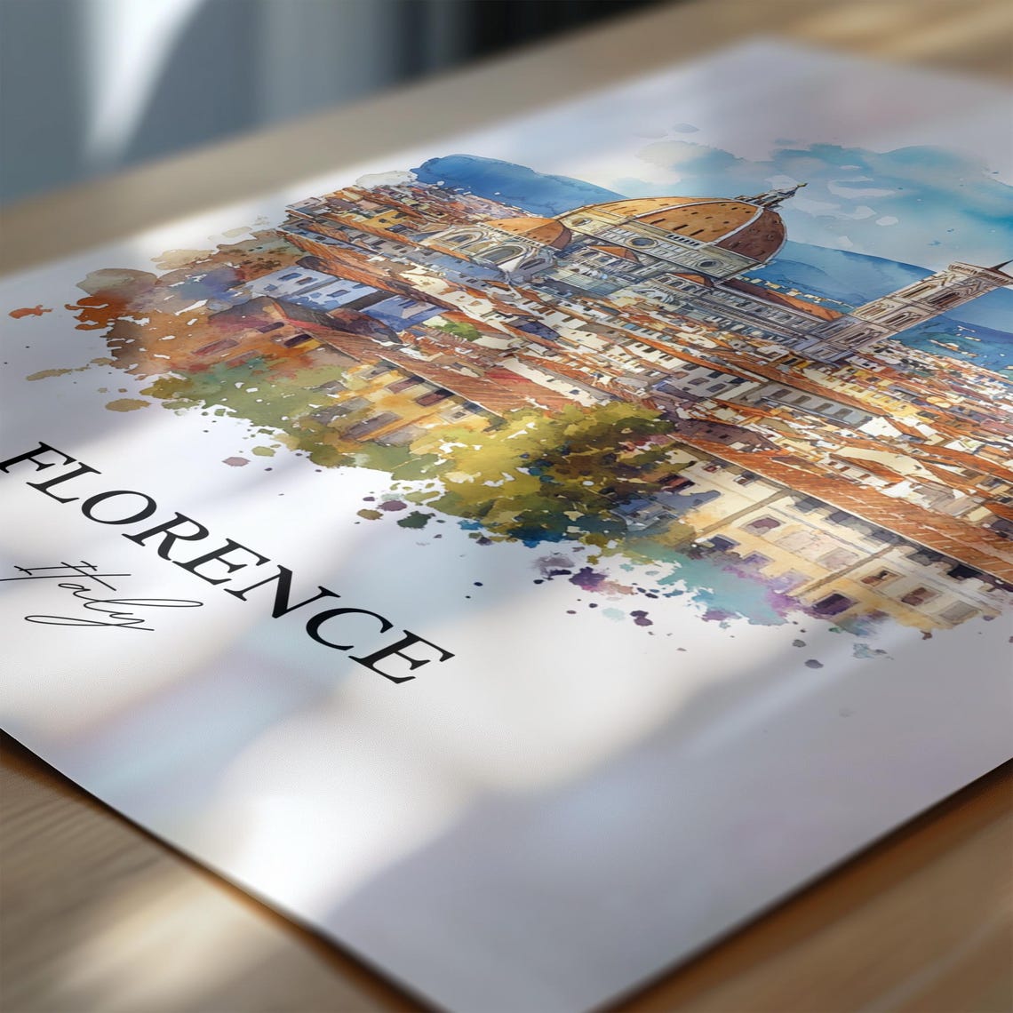 Florence Italy Duomo Cathedral Skyline Watercolor Art Poster - Image 6