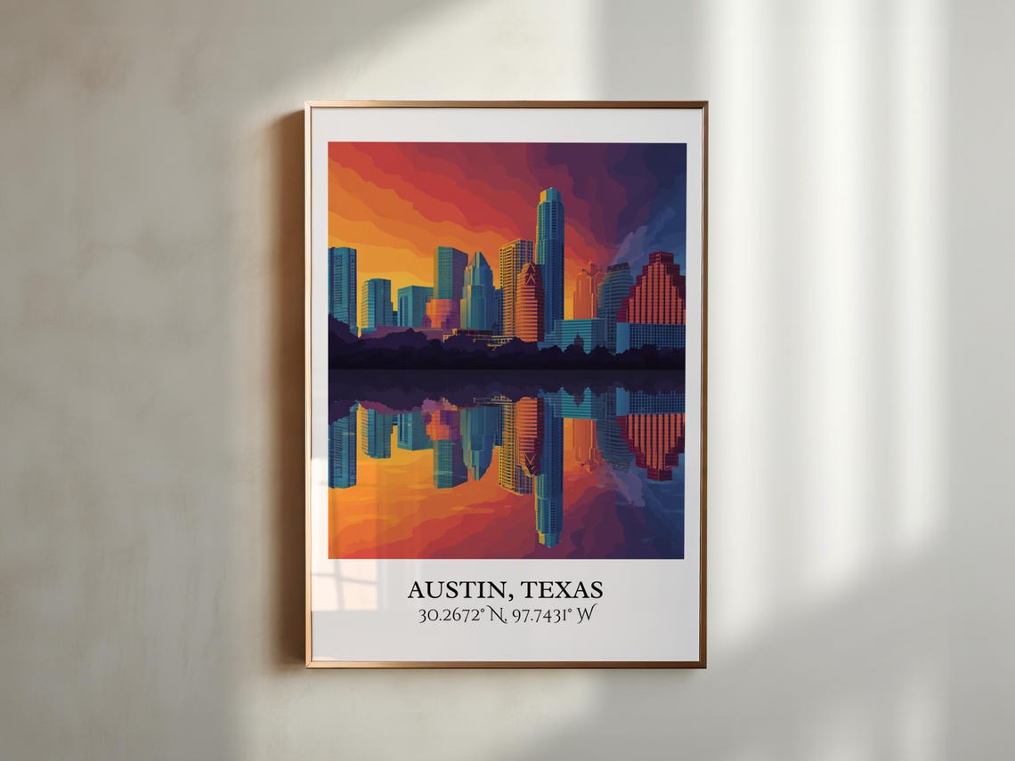 Austin Texas Sunset Skyline Reflection Downtown Travel Poster - Image 5