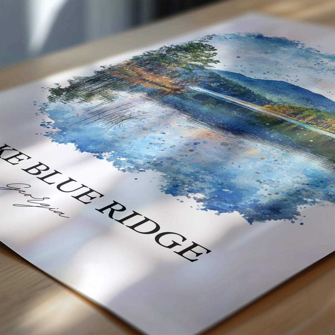 Lake Blue Ridge Georgia Mountain Lake Reflection Watercolor Poster - Image 6