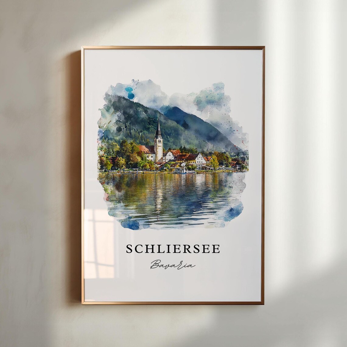 Schliersee Bavaria Alpine Lake Village Watercolor Travel Poster