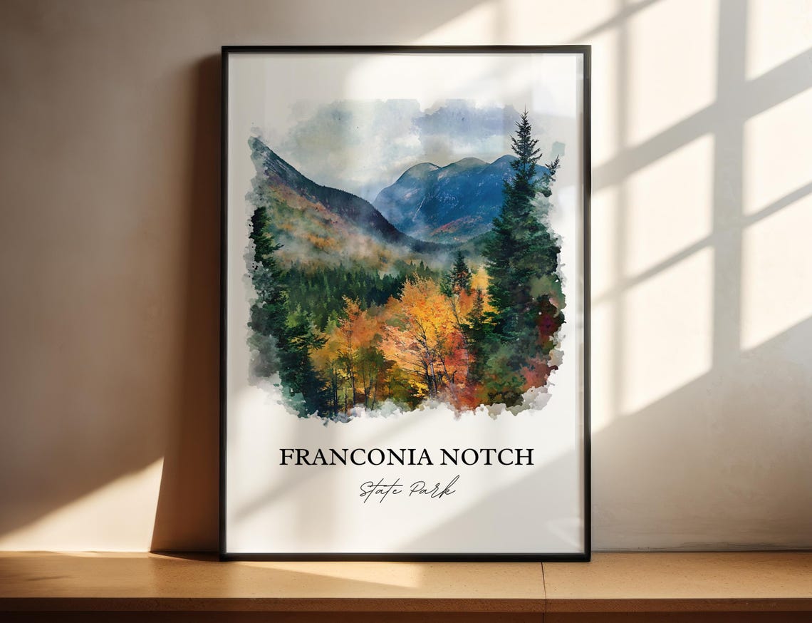 Franconia Notch State Park Autumn Mountains Watercolor Poster - Image 2