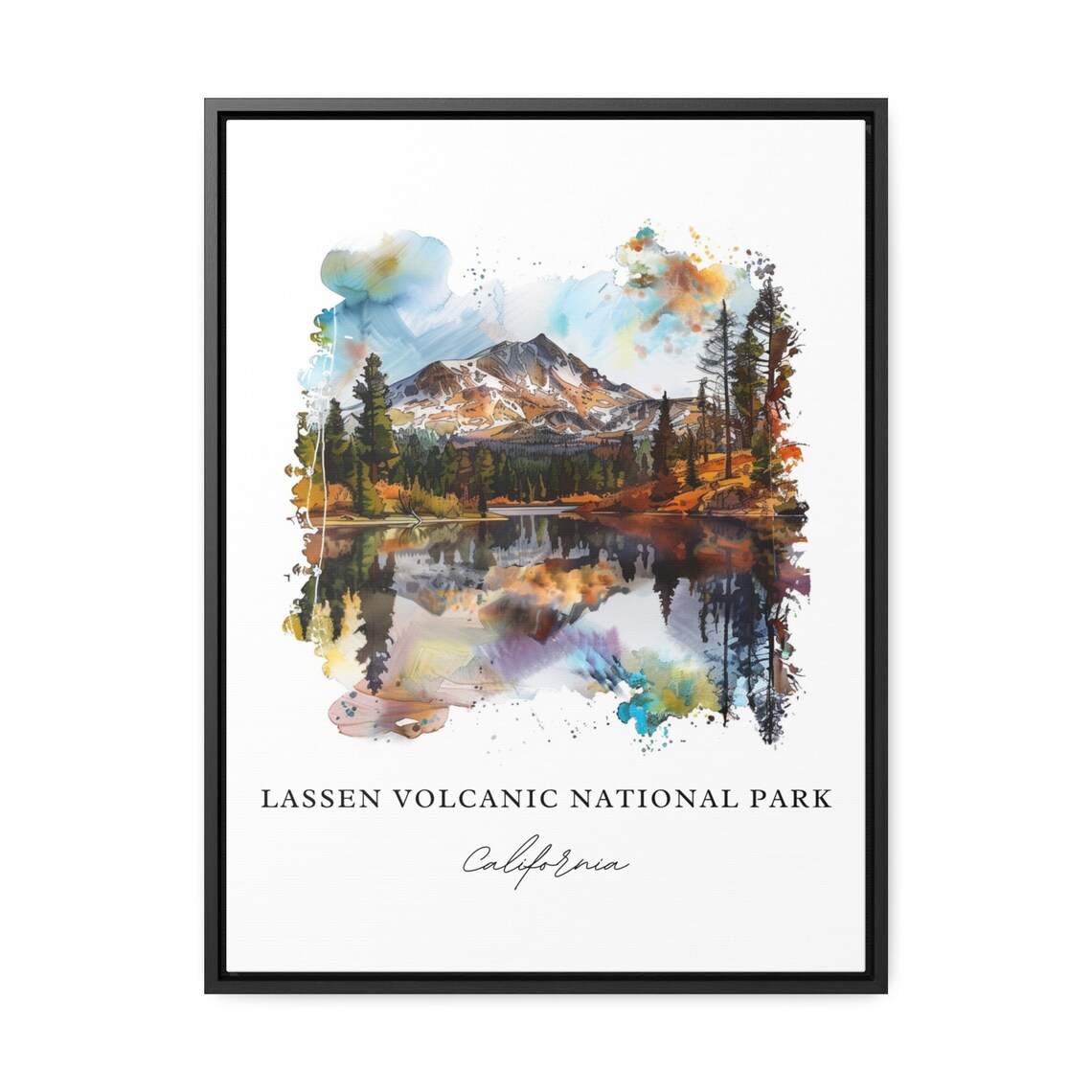 Lassen Volcanic National Park California Watercolor Mountain Lake Poster - Image 3