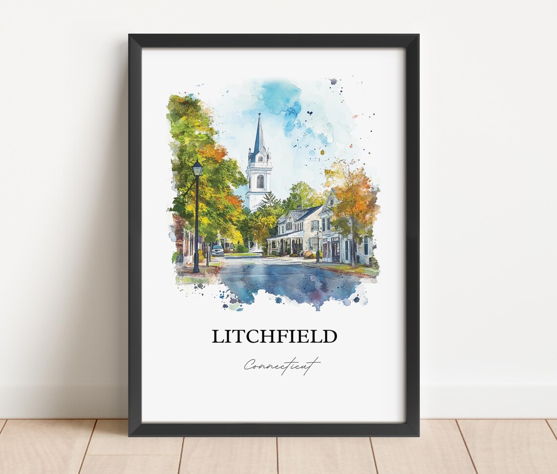 Litchfield Connecticut New England Church Street Watercolor Poster - Image 4