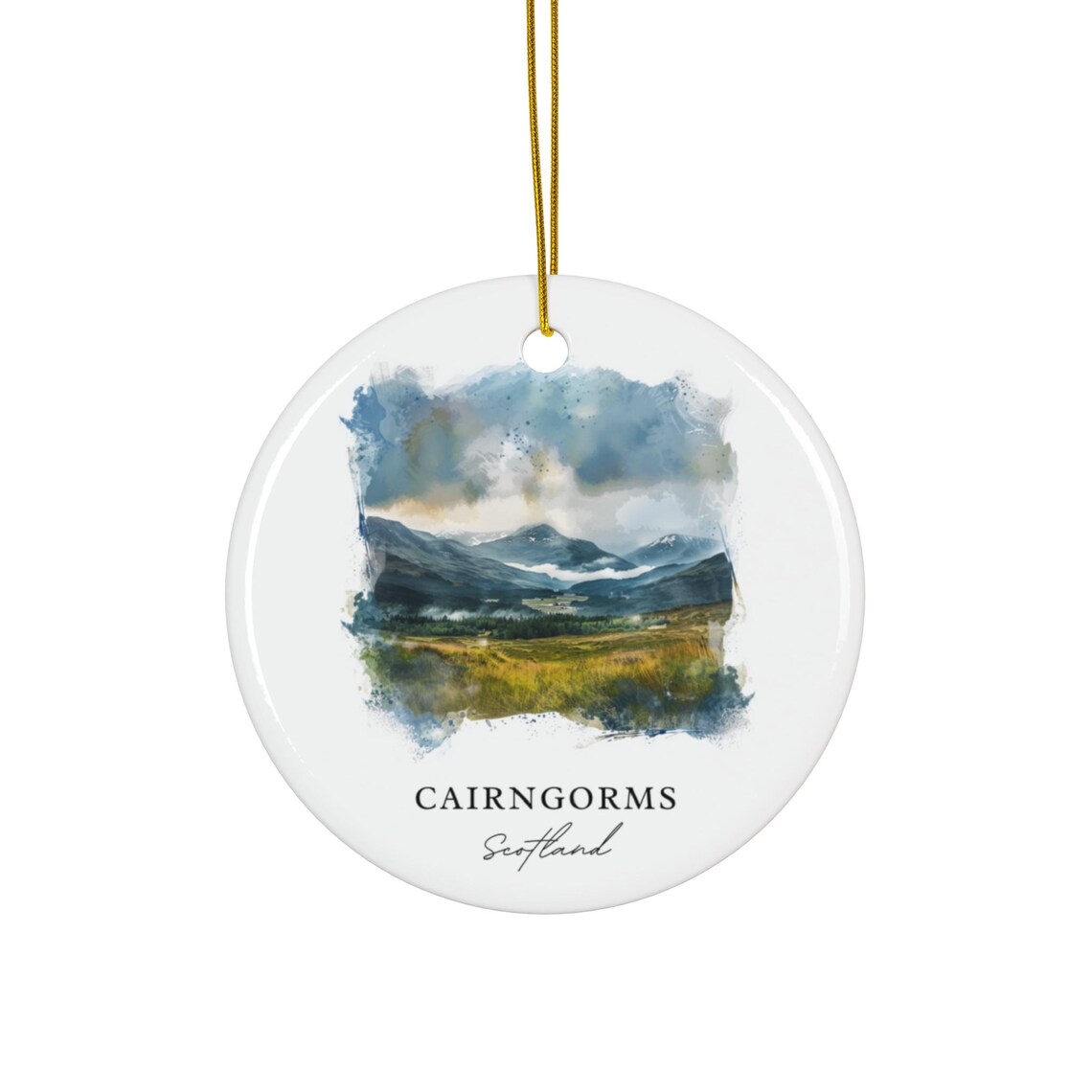 Cairngorms Scotland Watercolor Misty Mountains Moorland Valley Poster