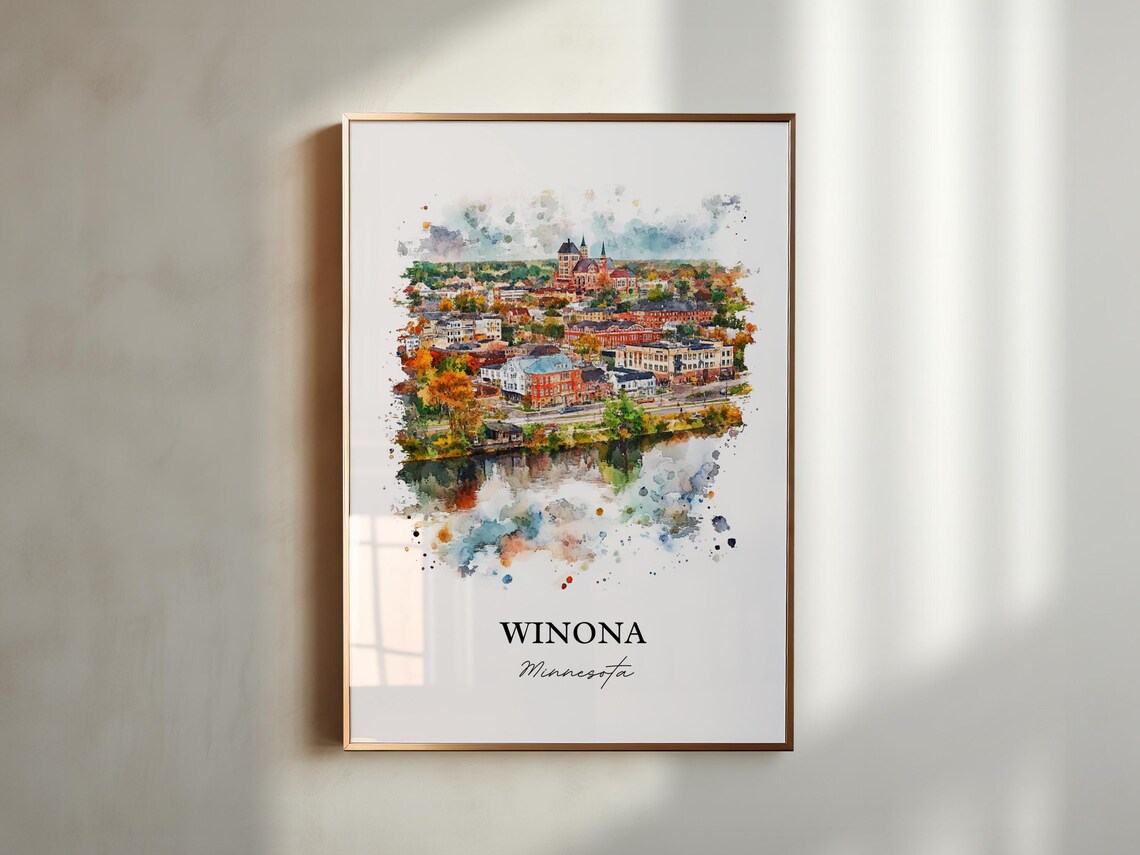Winona Minnesota Riverfront Cityscape Watercolor Travel Gift Poster - Image 4