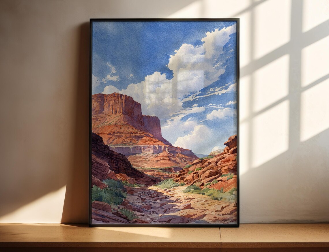 Moab Utah Red Rock Canyon Desert Landscape Watercolor Adventure Poster