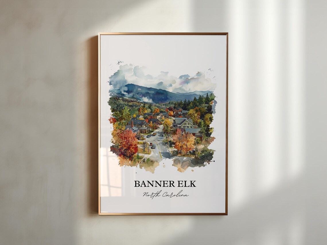 Banner Elk North Carolina Fall Mountain Town Watercolor Poster - Image 4