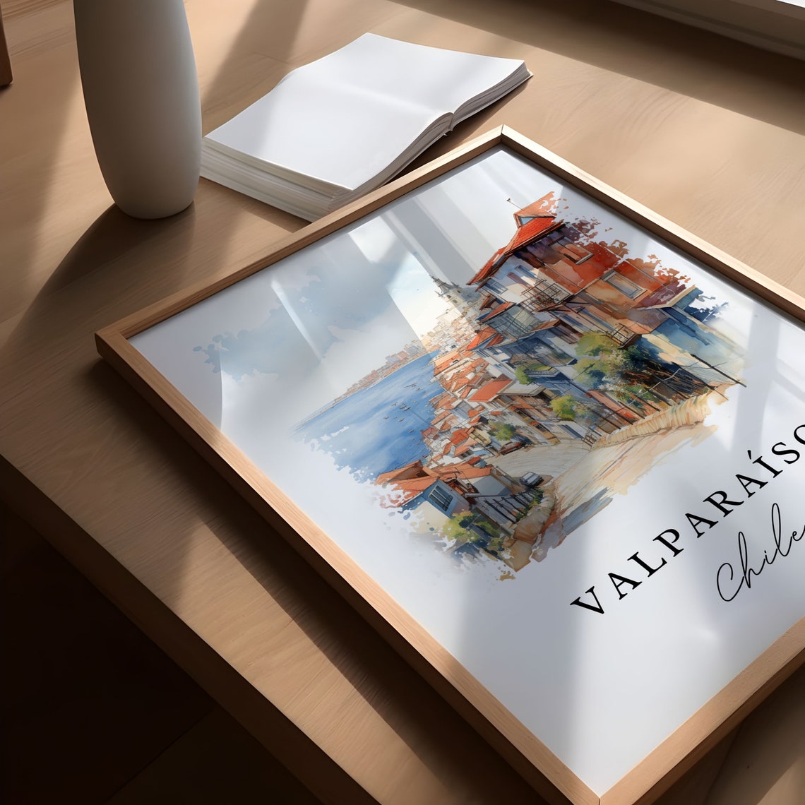 Valparaiso Chile Hillside Street Harbor Watercolor Travel Poster - Image 4