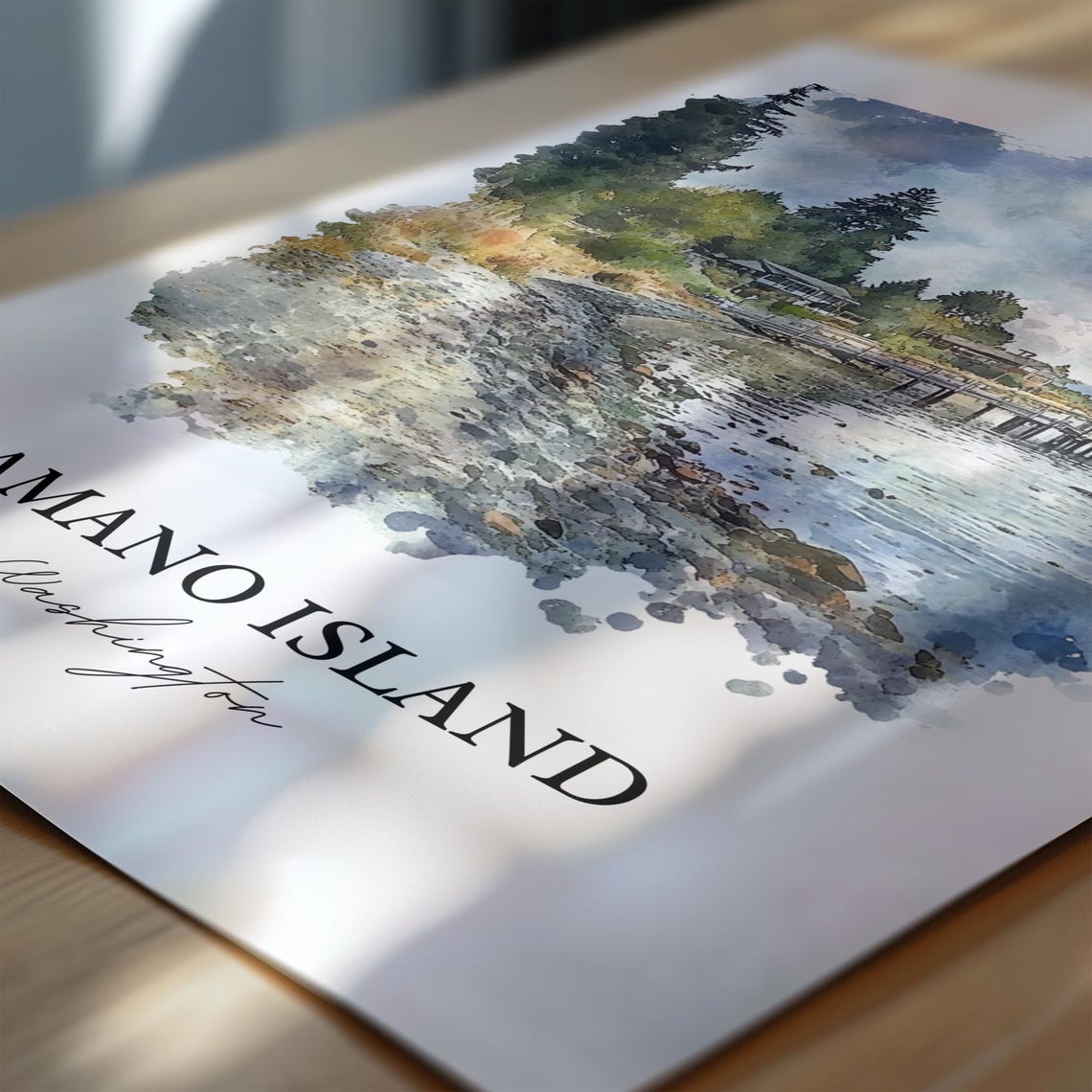 Camano Island Washington Shoreline Pier Watercolor Beach Scene Poster - Image 6