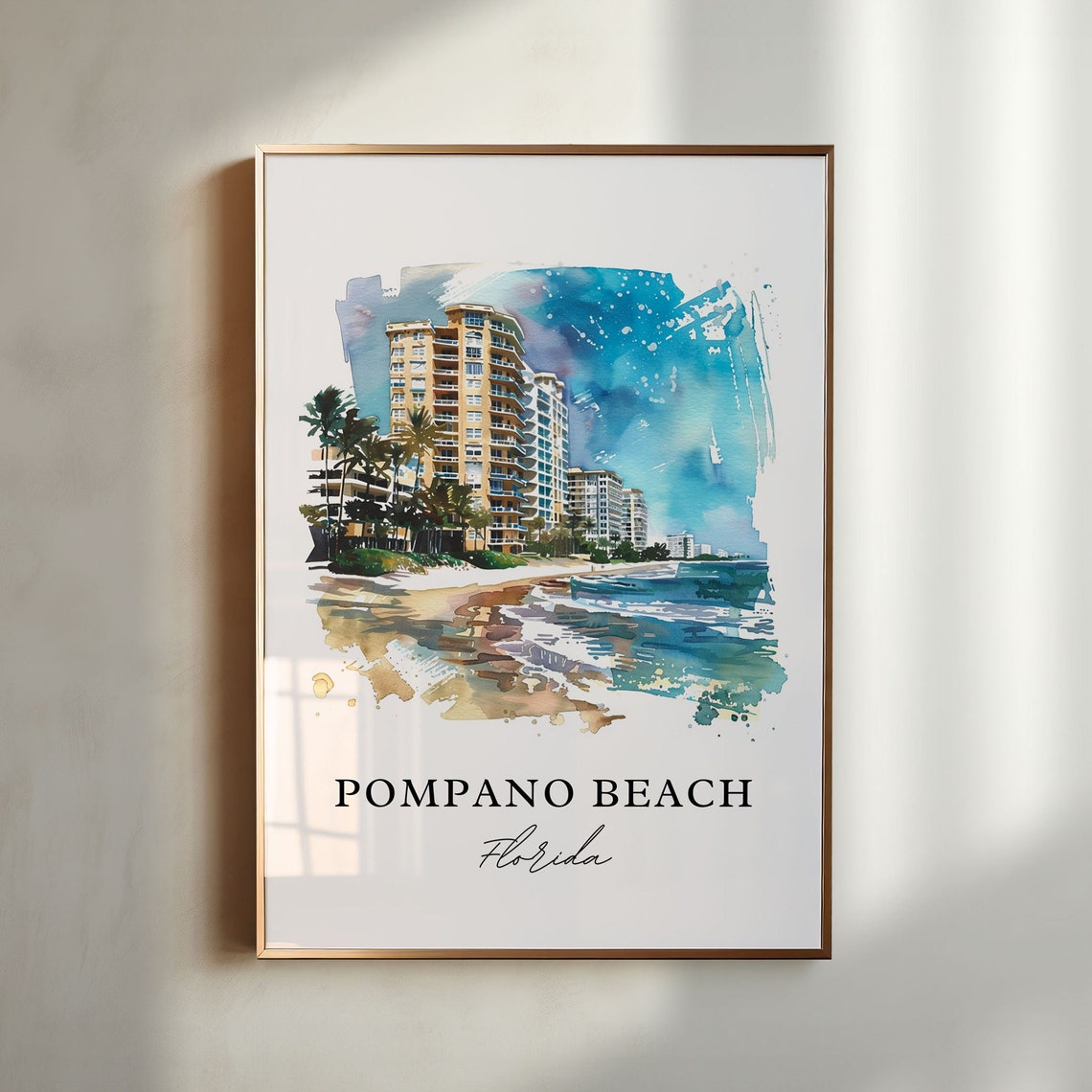 Pompano Beach Florida Beachfront Condos Watercolor Ocean Scene Poster