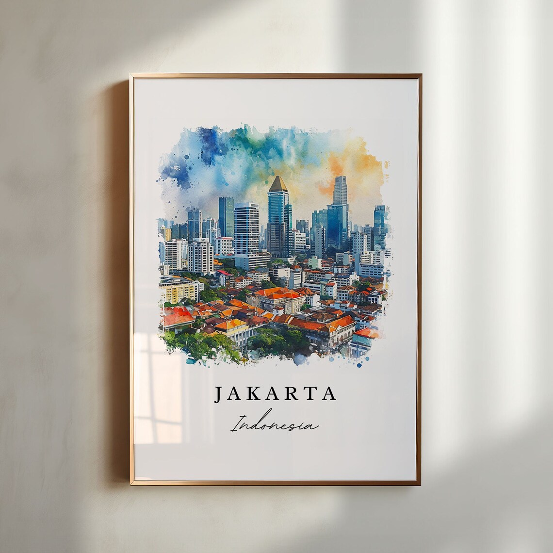 Jakarta Indonesia Watercolor City Skyline Urban Travel Poster