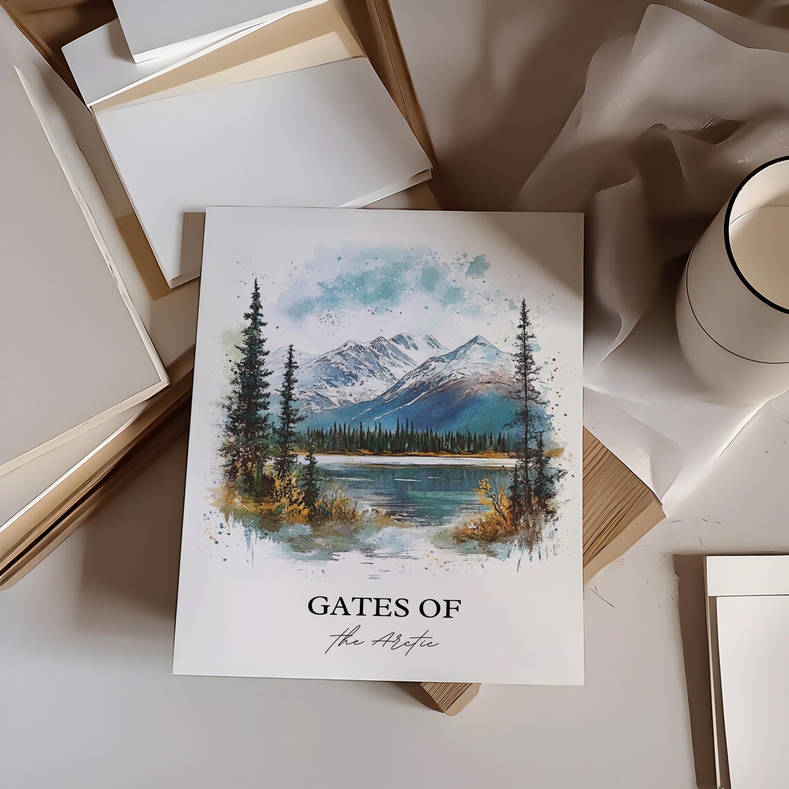 Gates of the Arctic Alaska Mountain Lake Wilderness Watercolor Poster - Image 3
