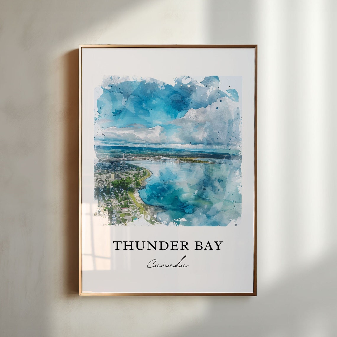 Thunder Bay Canada Watercolor Lake Superior Aerial View Poster