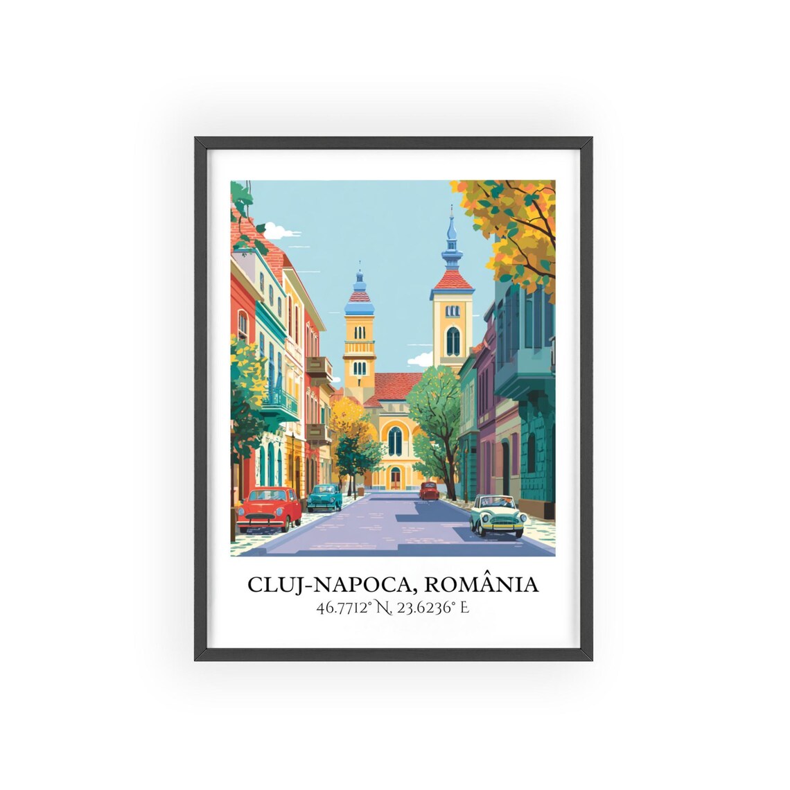 Cluj-Napoca Romania Vintage Street Church Retro Travel Art Poster - Image 2