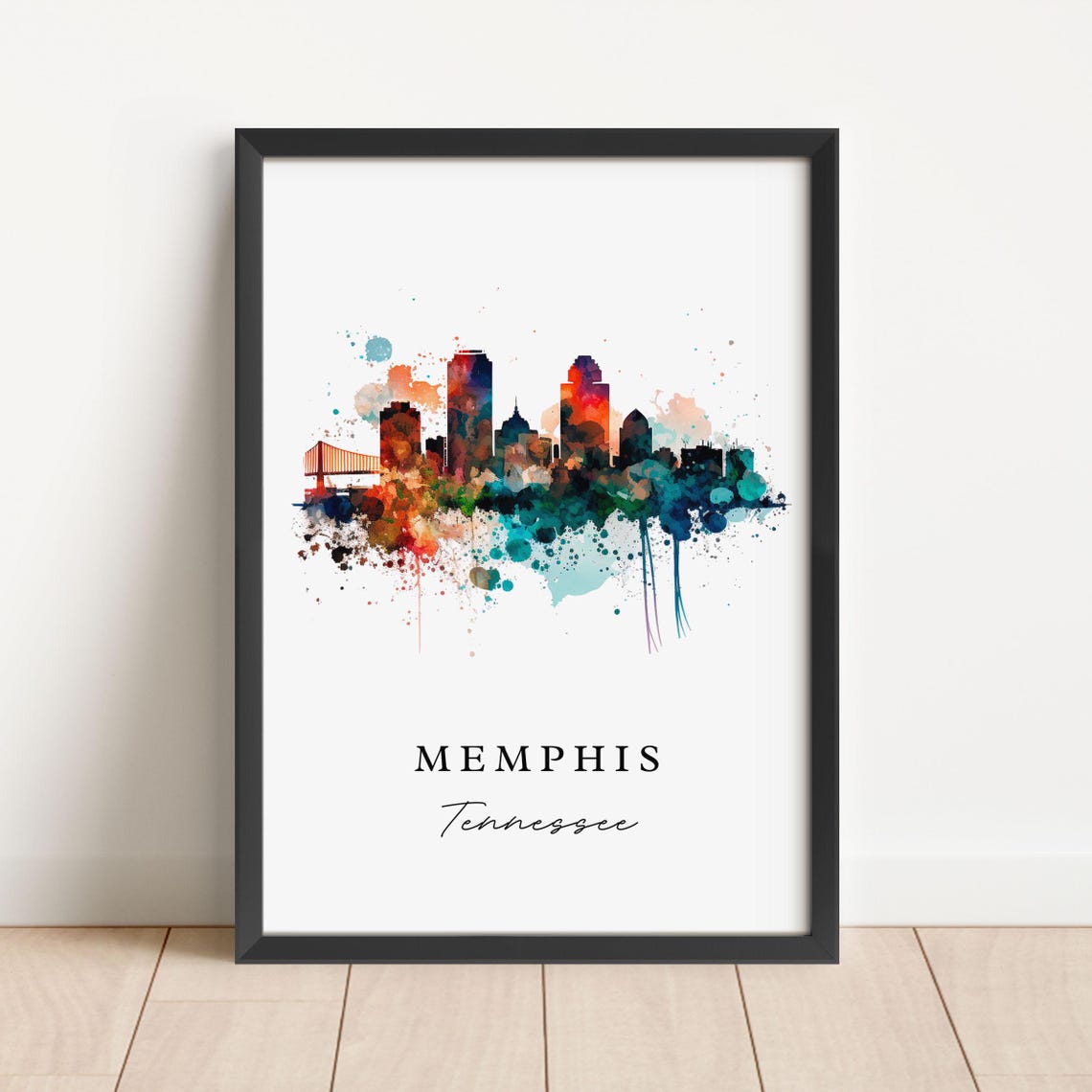 Memphis Tennessee Colorful Downtown Skyline Watercolor Art Poster