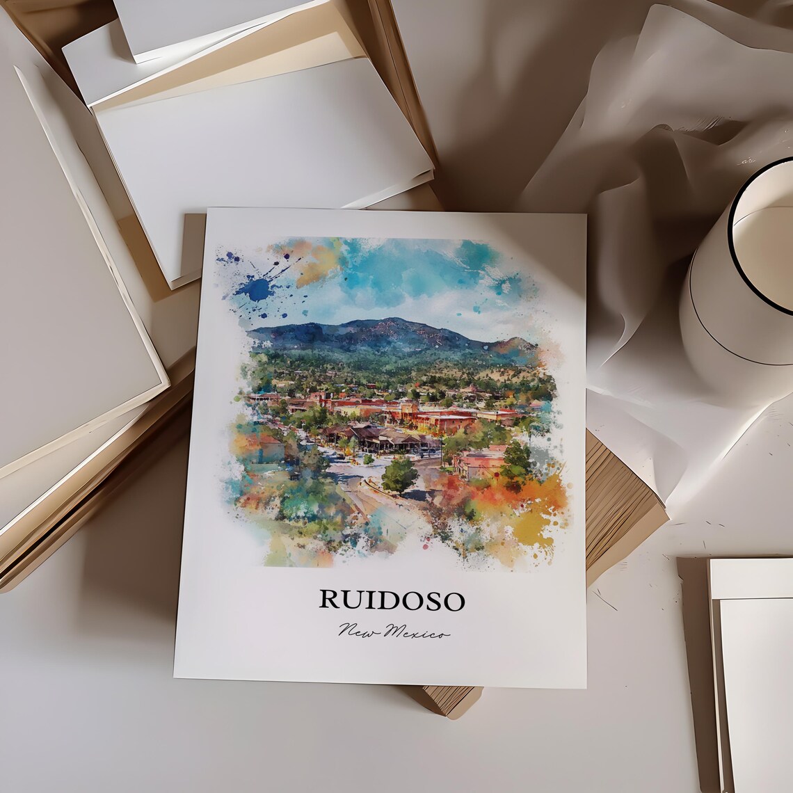Ruidoso New Mexico Watercolor Mountain Town Valley Scene Poster - Image 5