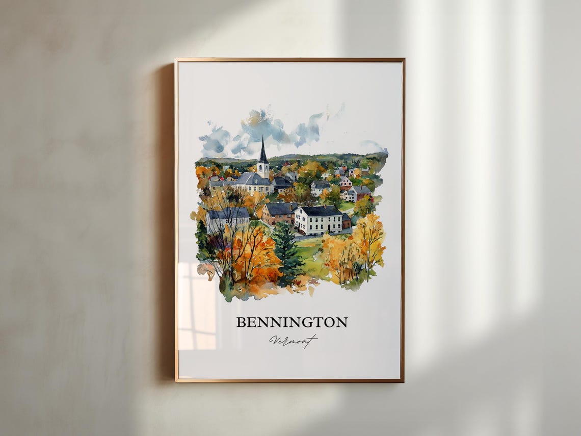 Bennington Vermont Fall Foliage New England Town Watercolor Art Poster - Image 3