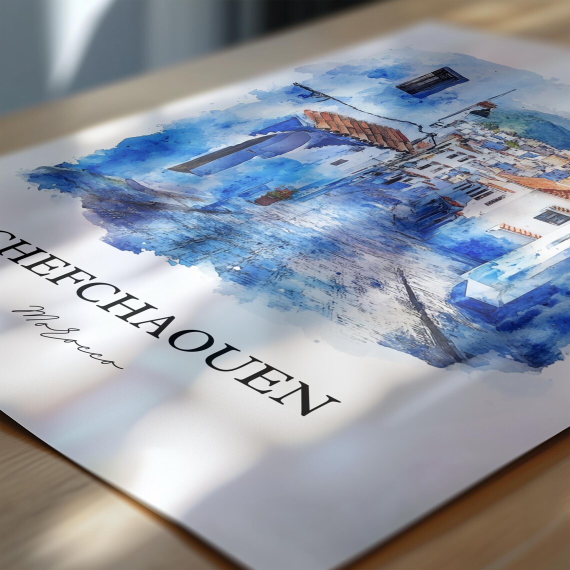 Chefchaouen Morocco Blue Medina Street Watercolor Travel Poster - Image 7