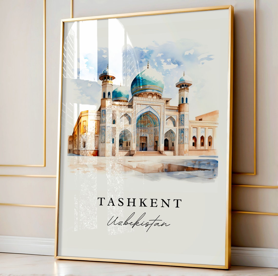 Tashkent Uzbekistan Watercolor Turquoise Dome Islamic Mosque Poster - Image 4