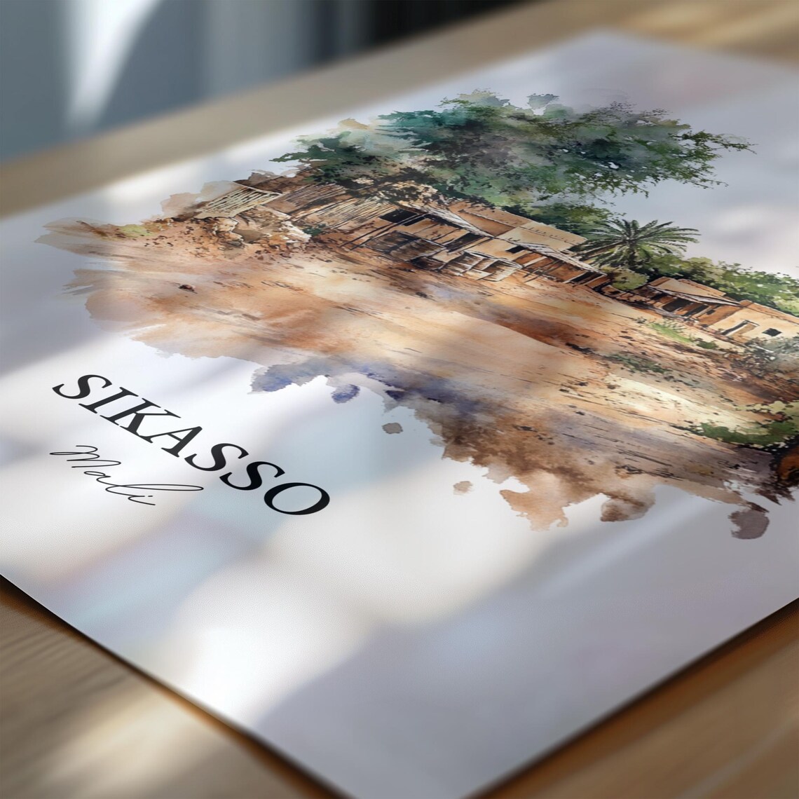 Sikasso Mali Rural Village Watercolor Street Scene Art Poster - Image 7