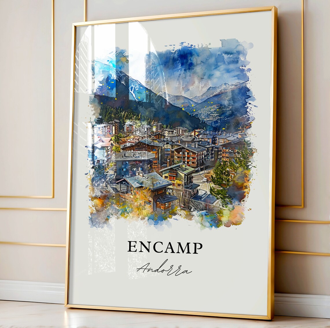 Encamp Andorra Pyrenees Mountain Town Watercolor Travel Poster - Image 4