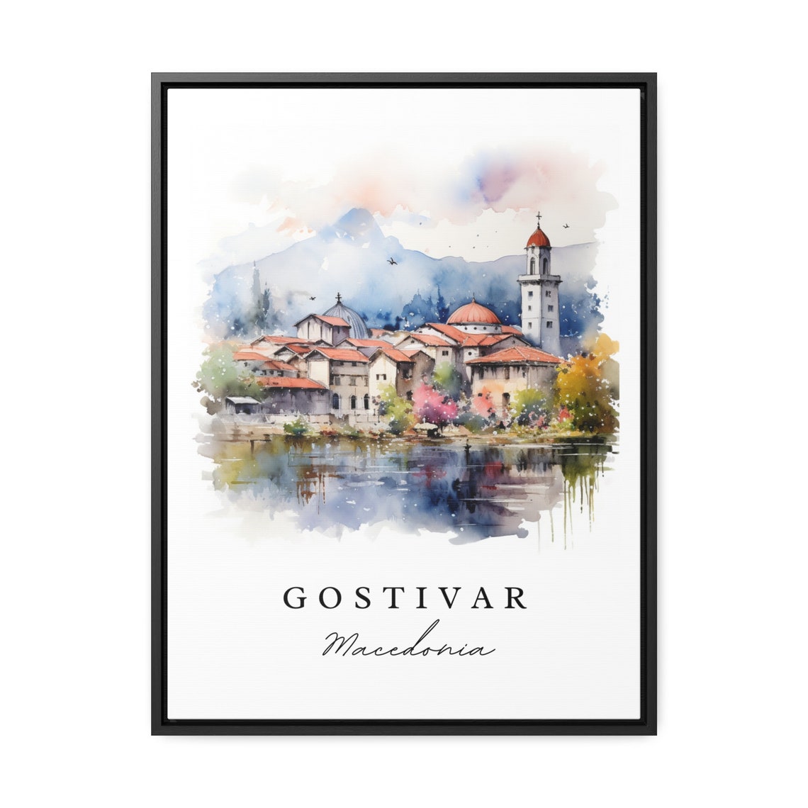 Gostivar Macedonia Riverside Old Town Watercolor Travel Poster - Image 2