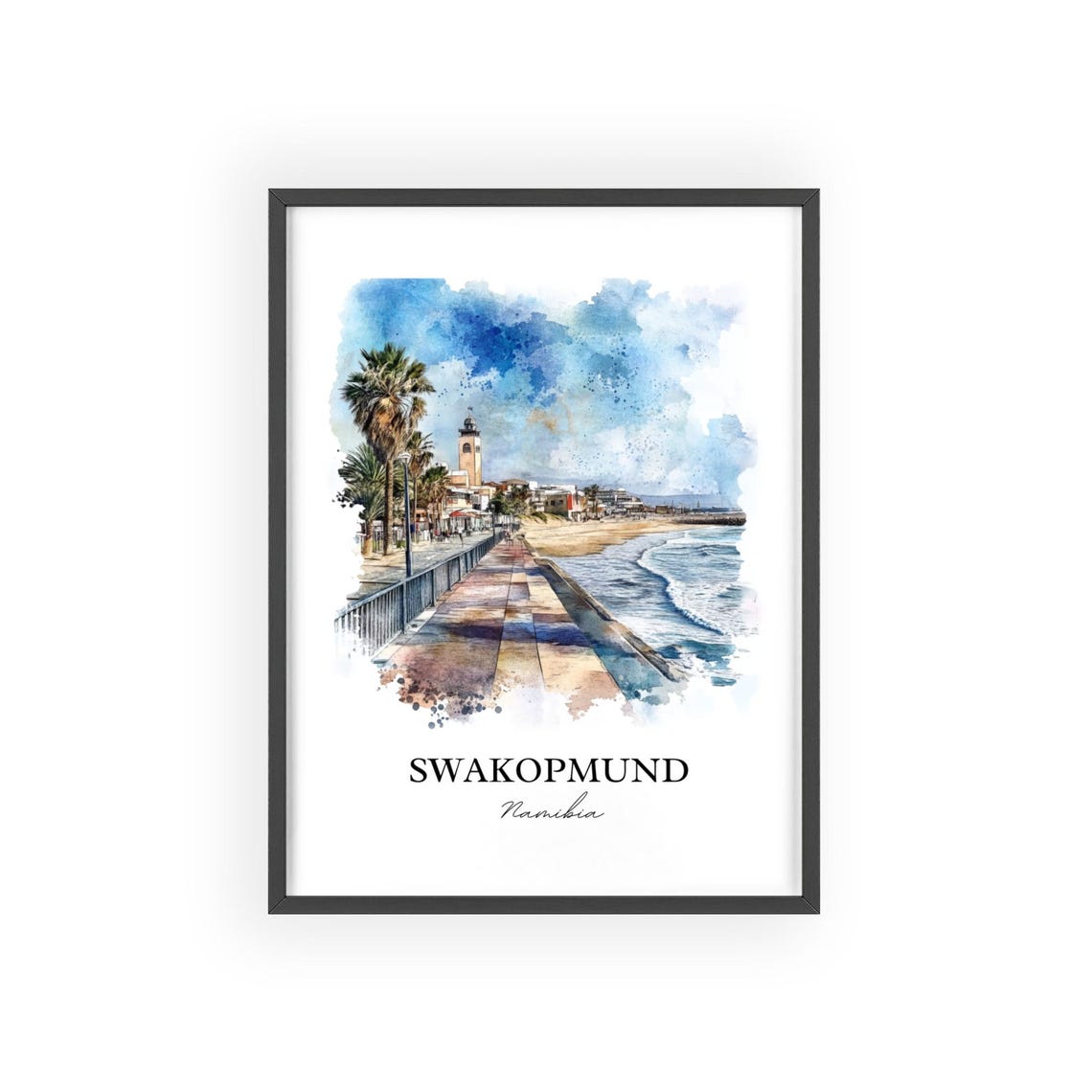 Swakopmund Namibia Beach Promenade Watercolor Coastal Poster - Image 2
