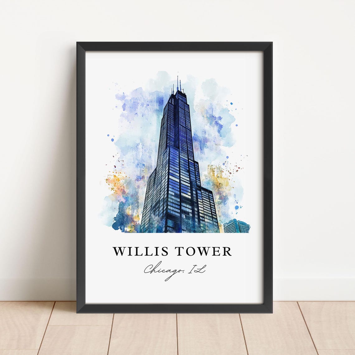 Willis Tower Chicago Illinois Skyscraper Watercolor Art Poster