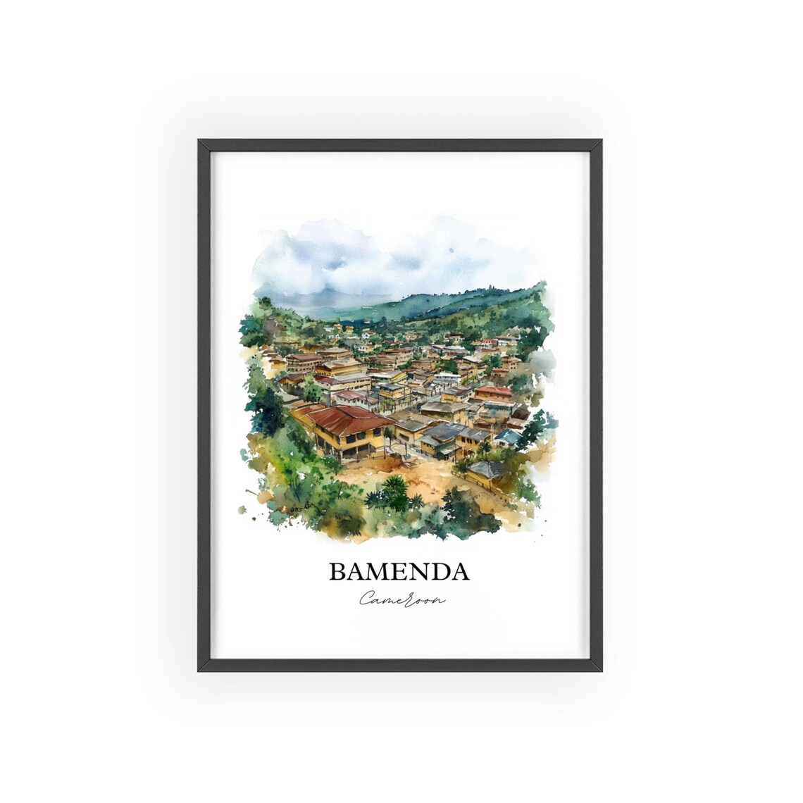 Bamenda Cameroon Hill Town Watercolor Scenic Travel Poster Gift - Image 2