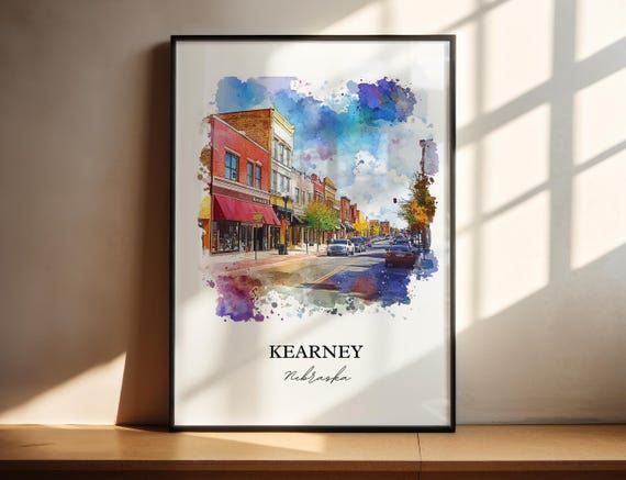 Kearney Nebraska Wall Art Buffalo County Ne Print Watercolor Gift Travel Poster Housewarming