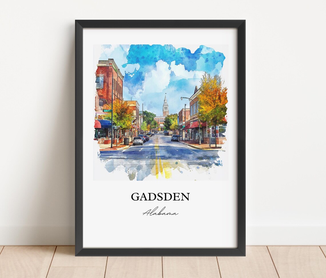 Gadsden Alabama Historic Main Street Autumn Watercolor Travel Poster - Image 4