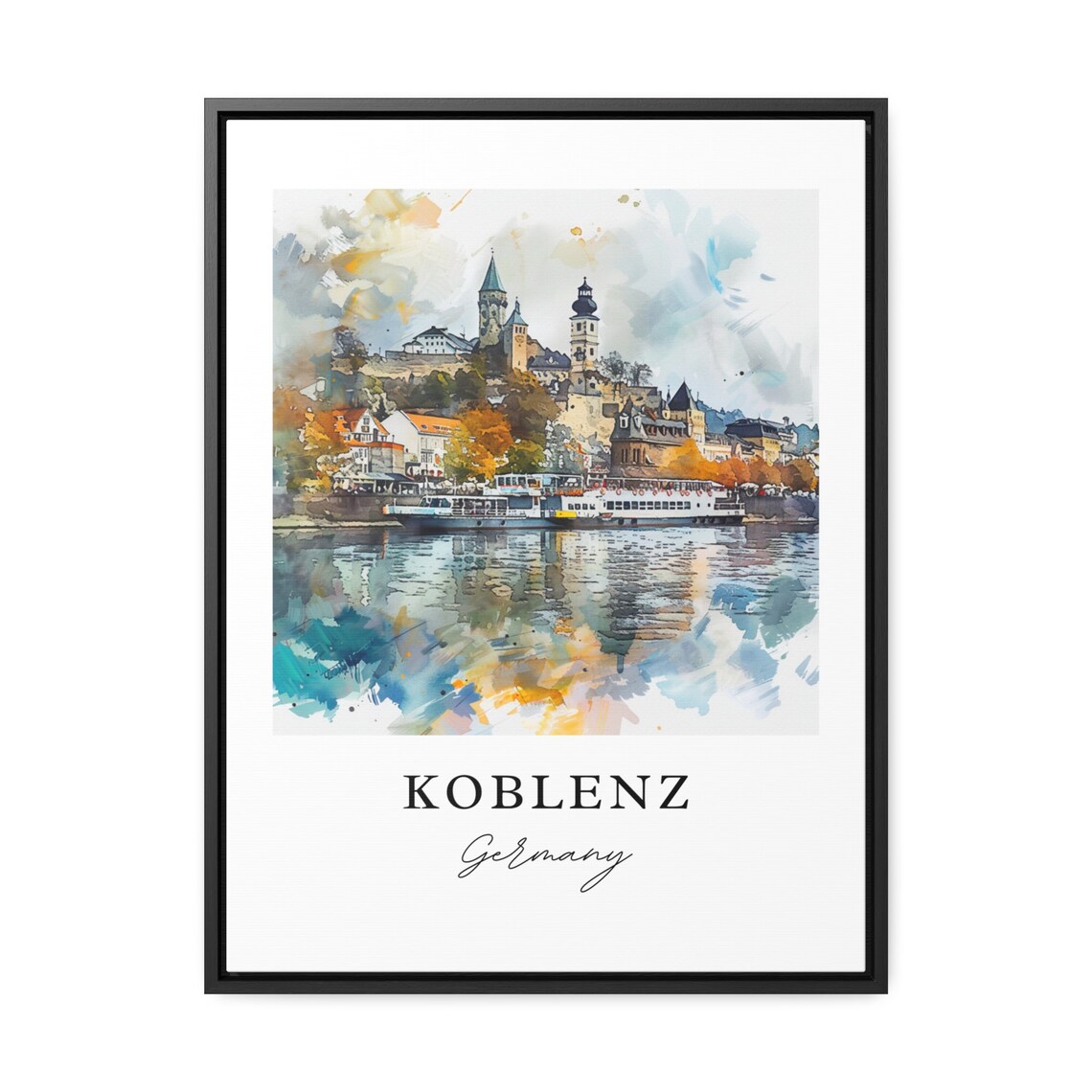 Koblenz Germany Rhine Riverfront Castle Watercolor Travel Poster - Image 2