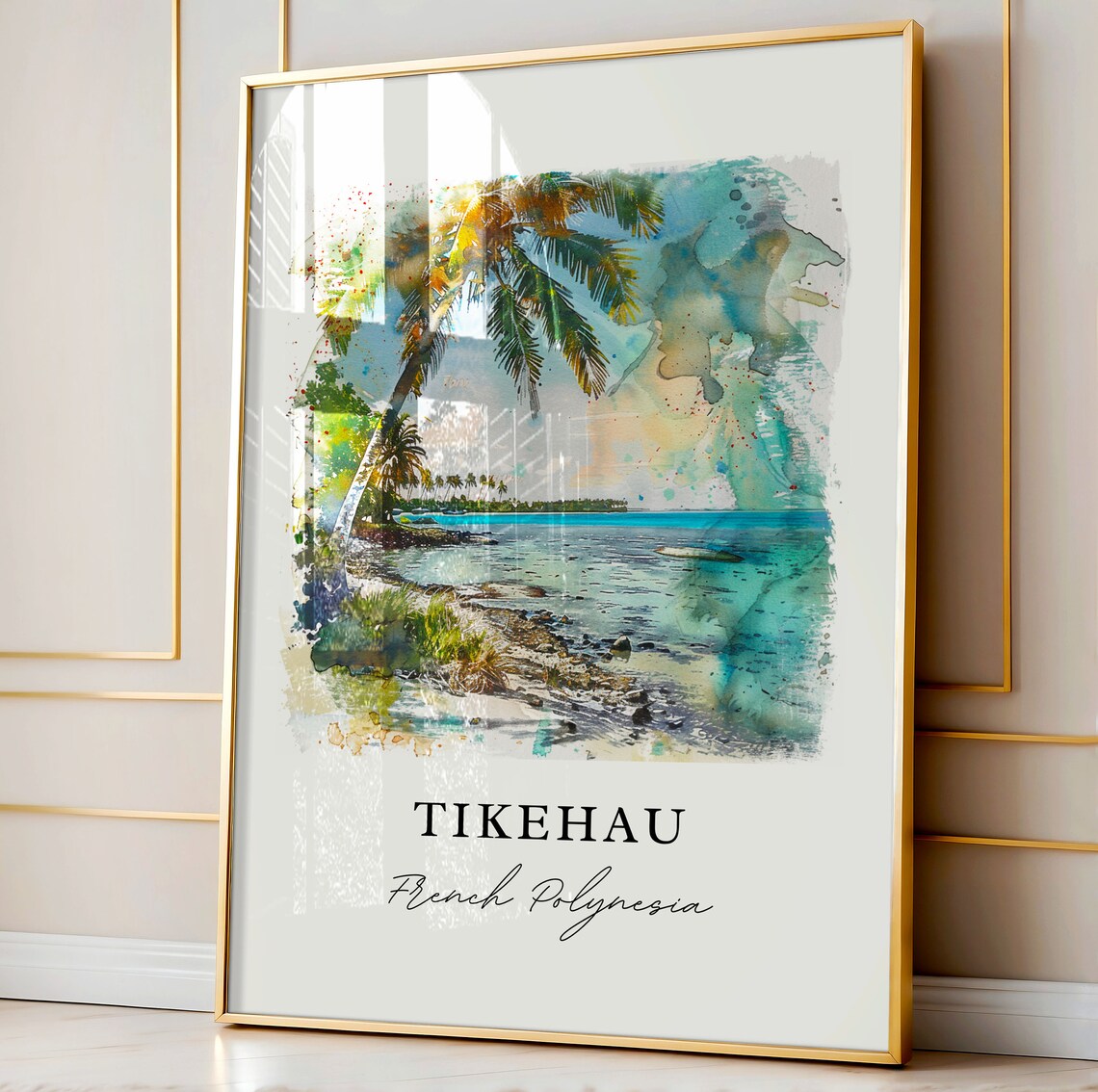 Tikehau French Polynesia Palm Beach Lagoon Watercolor Travel Poster - Image 4